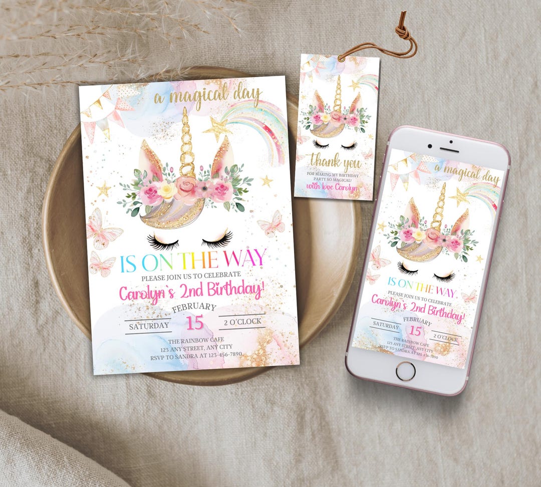 Editable Unicorn Birthday Invitation Printable Unicorn Face Eyes Horn ...