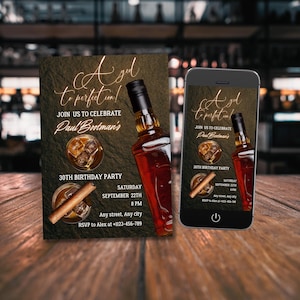 Invitación de cumpleaños de whisky, invitación editable para fiesta de cumpleaños de adultos para hombres, plantilla de cumpleaños añejada a la perfección, invitación de cumpleaños brutal para cualquier edad