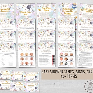 Editable space baby shower games, Galaxy baby sprinkle game bundle, Girl boy party activity pack, Printable astronaut games answers template