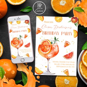 Aperol Spritz Frau Geburtstagseinladung, bearbeitbare Aperol Geburtstagseinladung für Dame, Citrus Cocktailparty Frauenvorlage, Spritzy Brautparty