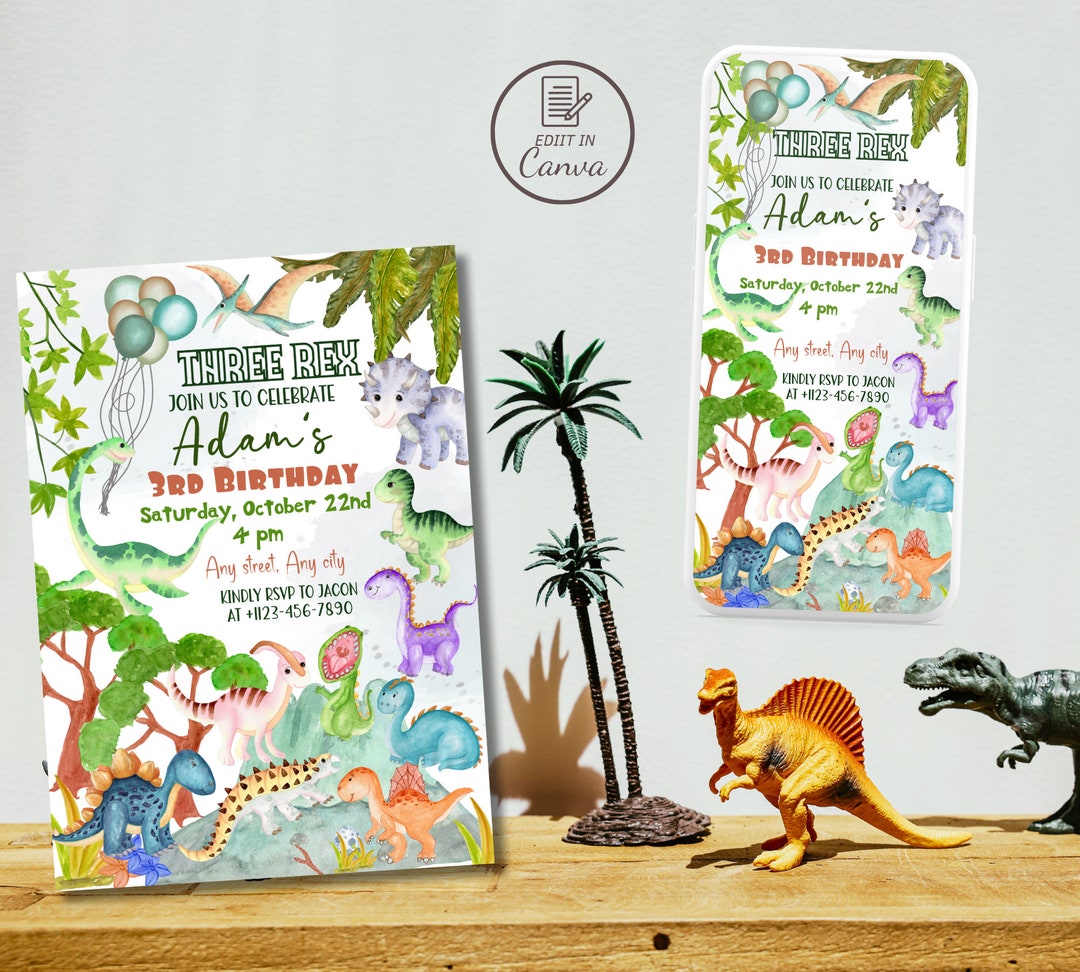 Baby Dinosaur Birthday Invitation Dino Kids Birthday Etsy