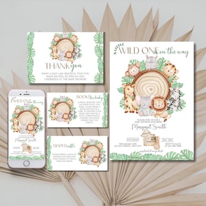 Wild one on the way Babypartyeinladungssatz Dschungeltiere streuen elektronisches Einladungsset Safari Party Template Bundle Gender Neutral