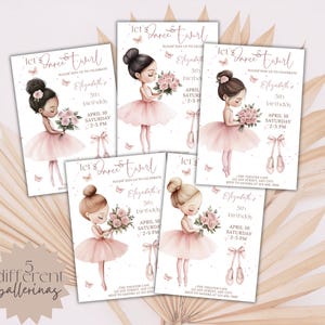Bearbeitbare Ballerina Geburtstagseinladung Ballett-Tänzer Vorlage Druckbare Tutu niedliches Mädchen bday Party einladen Spitzenschuhe Telefon evite Favor Tag