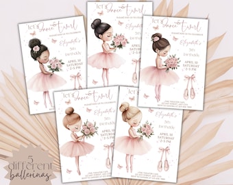 Editable ballerina birthday invitation Ballet dancer template Printable tutu cute girl bday party invite Pointe shoes phone evite Favor tag