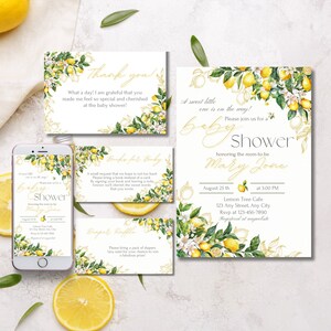 A sweet little one baby shower invitation set, Lemons gender neutral baby sprinkle invite, Citrus baby brunch template, Lemonade party pack