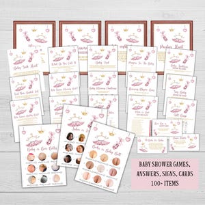Pointe and tutu baby shower games, Editable ballerina baby sprinkle game bundle, Girl ballet dancer activity pack, Printable cards signs