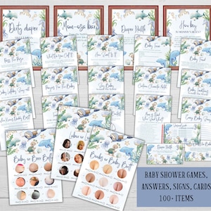 Editable under the sea baby shower games Ocean animals baby sprinkle game bundle Boy underwater party activity pack Printable nautical games