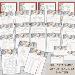 All I sea is love bridal shower games, Nautical bachelorette party game bundle, Editable Ocean beach bride-to-be activities, Seashells signs