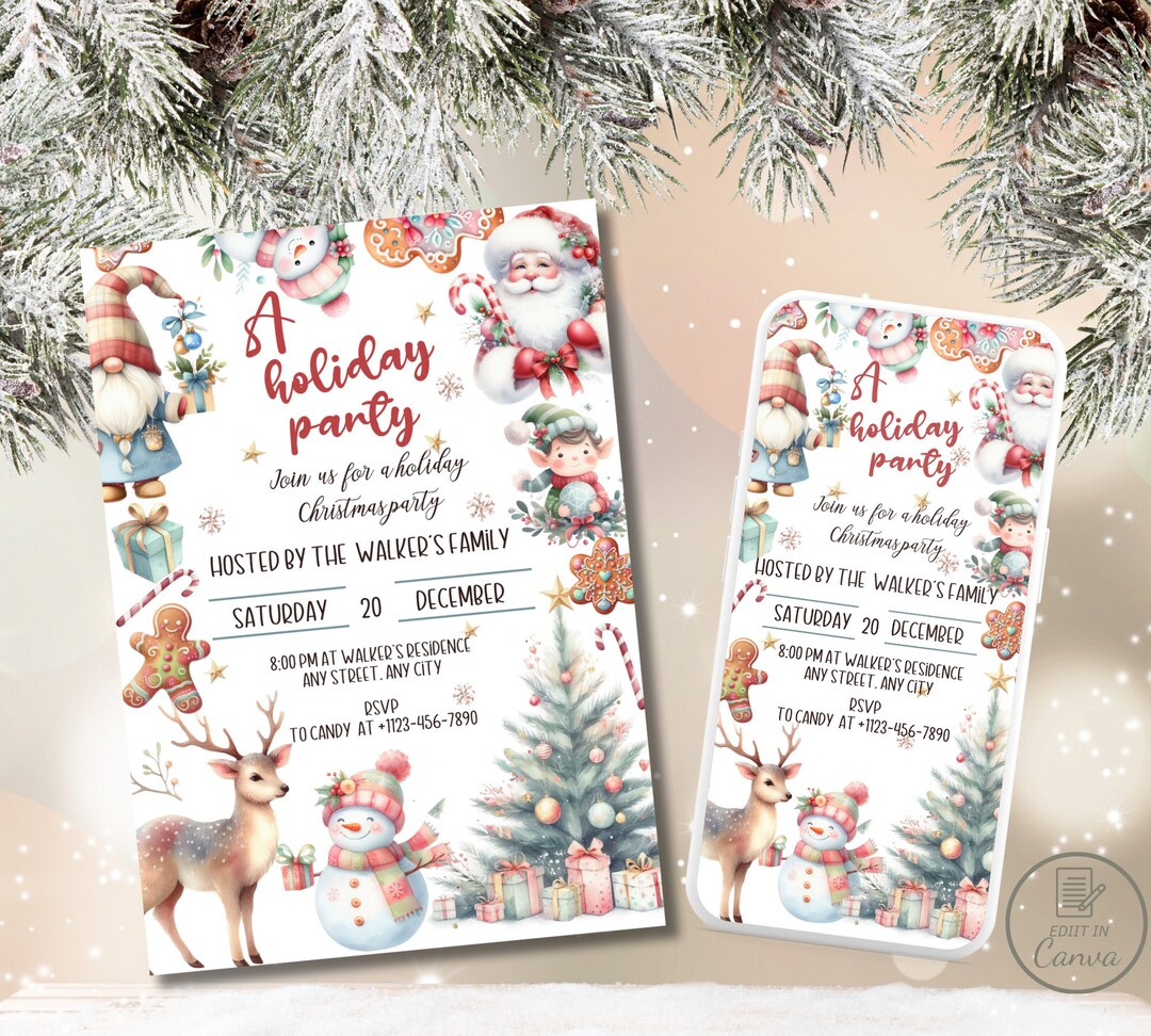 Editable Kids Christmas Party Invitation Cute Children - Etsy