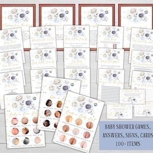 Editable space baby shower games, Galaxy baby sprinkle game bundle, Newborn boy activity pack, Printable astronaut templates, mom to be set