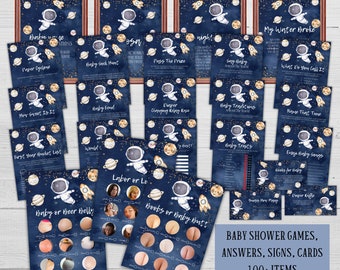 Editable space baby shower games, Galaxy baby sprinkle game bundle, Boys party activity pack, Printable astronaut games answers template