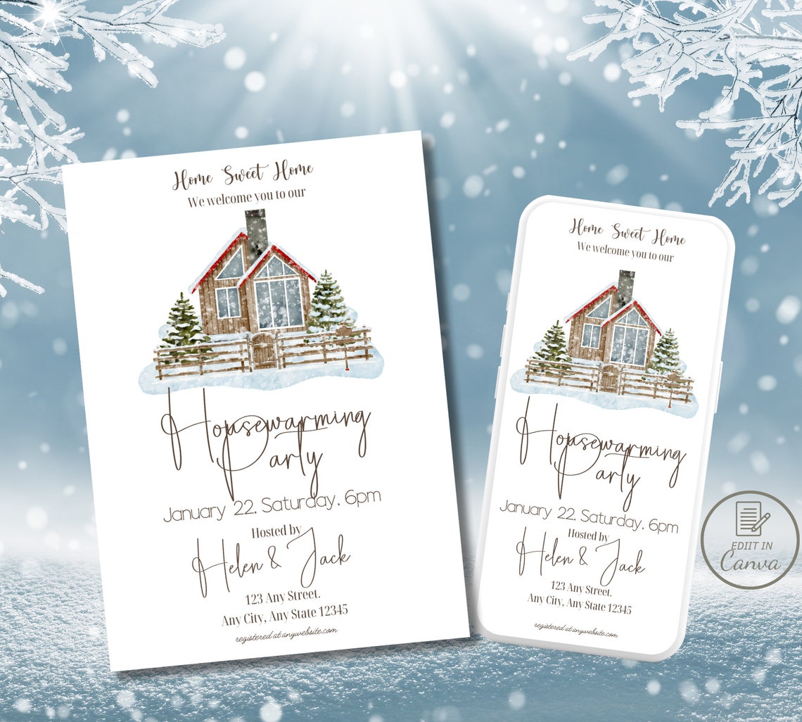 Winter Housewarming Party Invitation, Snowy House Warming Dinner Invite