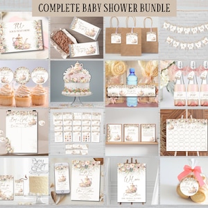 Complete Floral tea party baby shower invitation bundle, Editable tea with mommy invite set party supplies Gender neutral par-tea printables