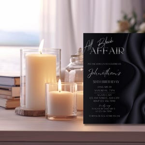 All black affair vuxen födelsedagsinbjudan Redigerbar svart slips liten klänning födelsedagsfestinbjudan Lyxig män kvinnor mall Företagsgalamiddag bild 6