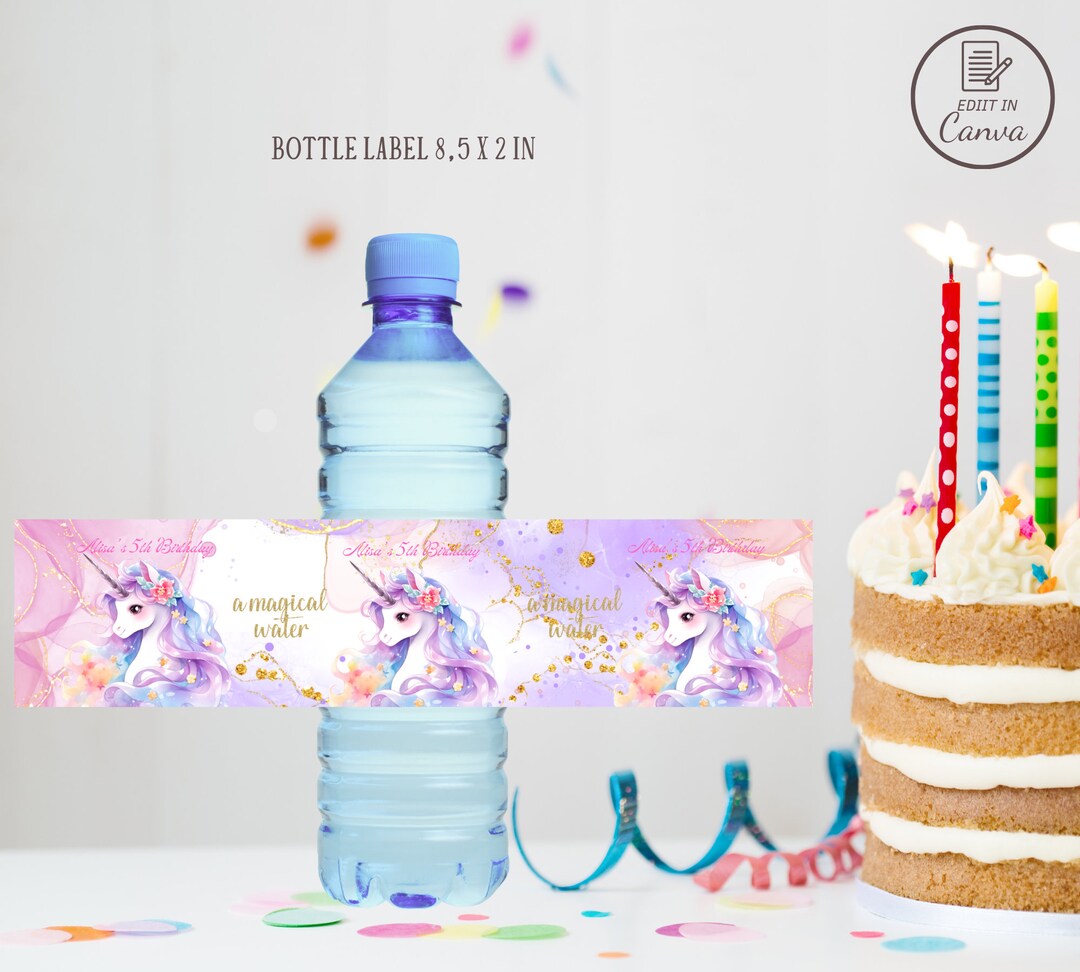 Unicorn Water Bottle Label Template, Editable Magical Pony Birthday ...
