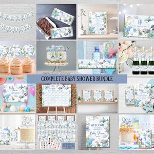 Complete Under the sea boy baby shower bundle, Editable underwater ocean animals sprinkle supplies Nautical templates Marine life printables