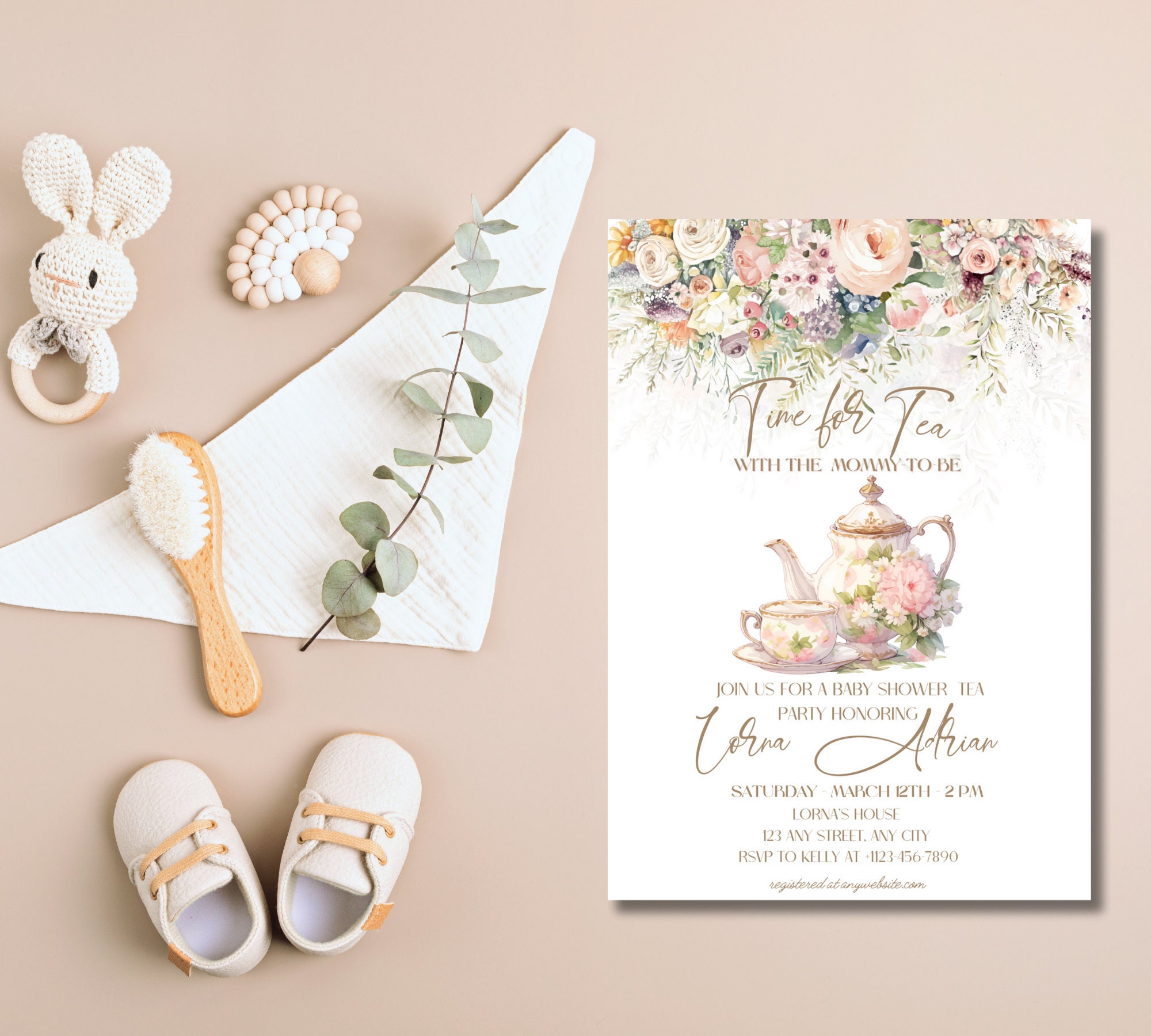Tea Party Baby Shower Invitation Set, Tea With Mommy to Be Invite ...