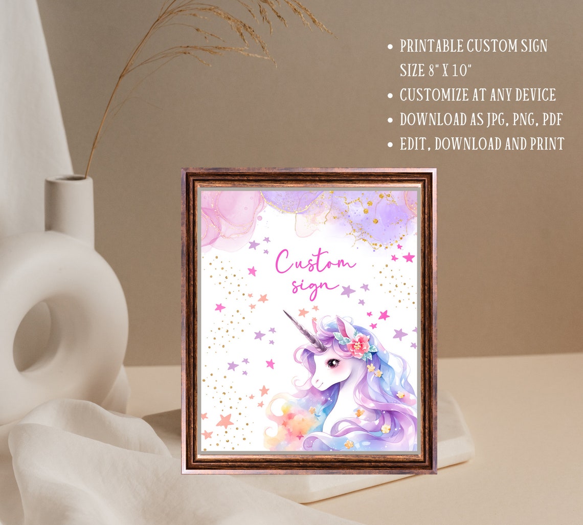 Editable Cute Unicorn Welcome Sign Template, Magical Pony Birthday ...