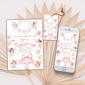 Fairy birthday invitation, Editable whimsical enchanted fairy party, Editable magical floral fairy template, girl forest fairy birthday