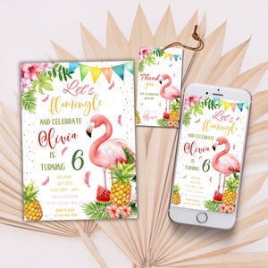 Flamingo verjaardagsuitnodiging Let's flamingle bewerkbare uitnodiging schattig meisje tween tienervrouw Tropisch fiesta verjaardag sjabloon Hawaiiaans zwembadfeest