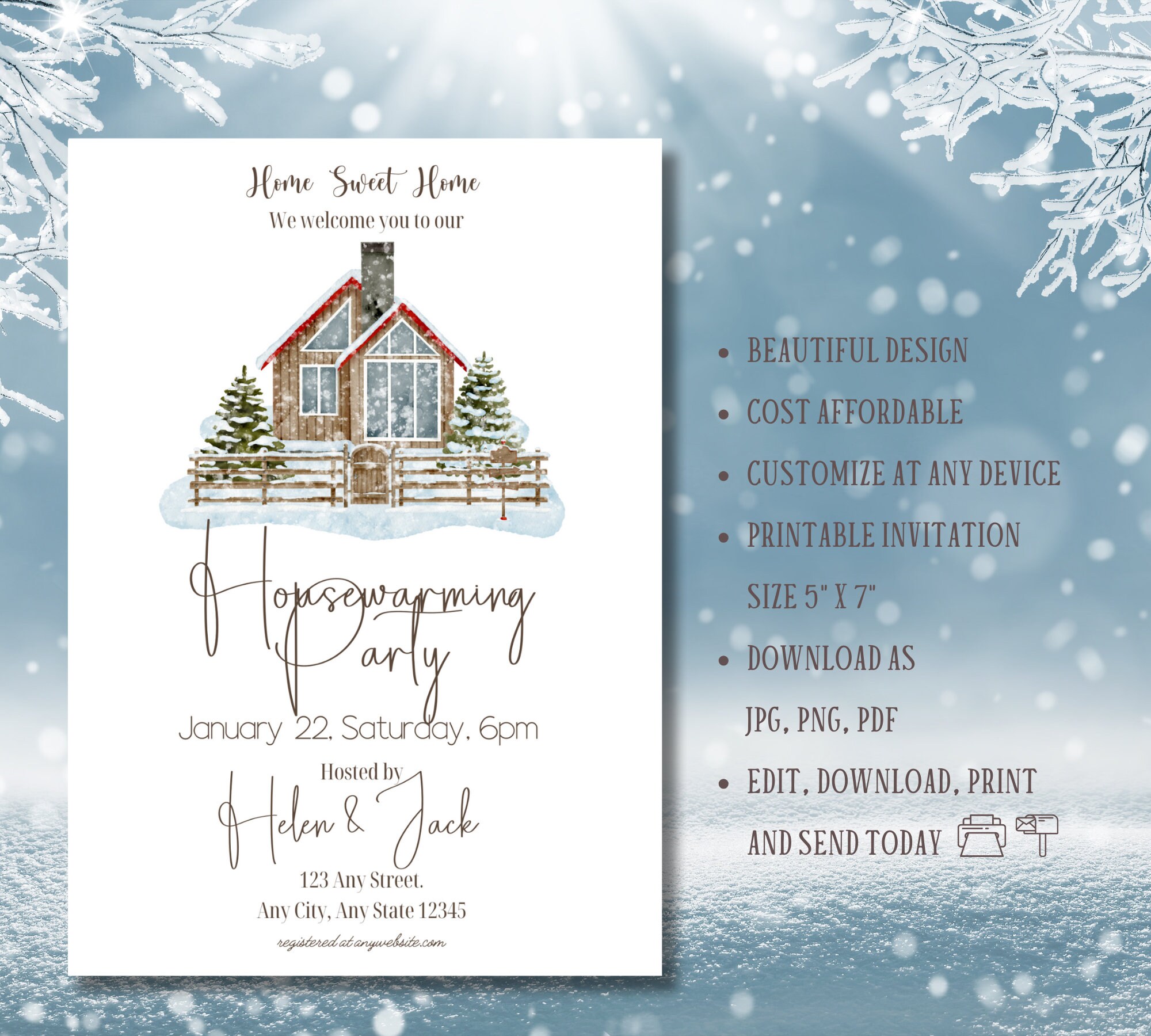 Winter Housewarming Party Invitation, Snowy House Warming Dinner Invite