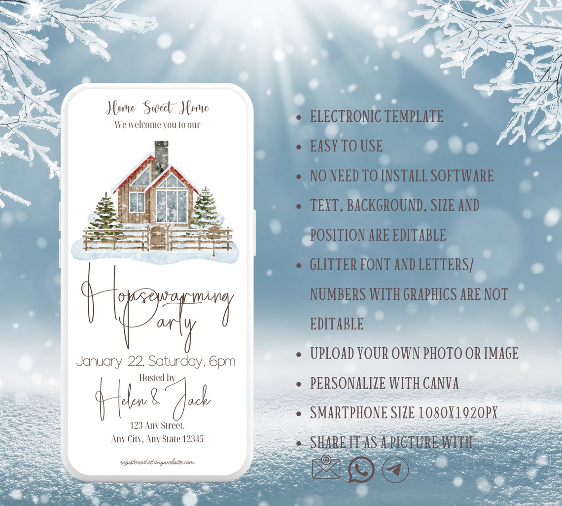Winter Housewarming Party Invitation, Snowy House Warming Dinner Invite