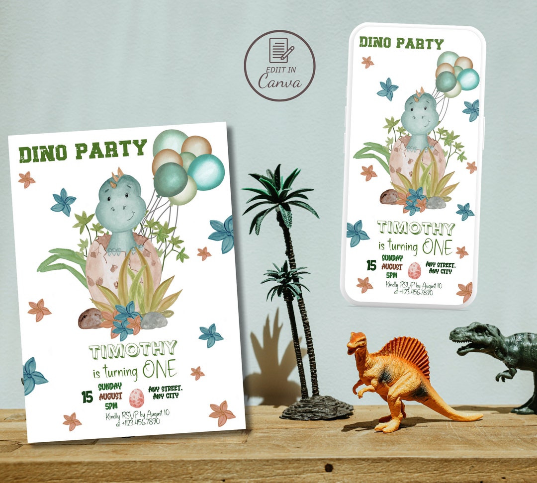 Baby Dinosaur Birthday Invitation Dino Egg Kids Birthday Etsy