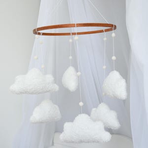 Boucle clouds nursery baby mobile, Neutral nursery mobile, Clouds baby crib mobile, Clouds mobile, Minimalist nursery mobile, Boucle clouds