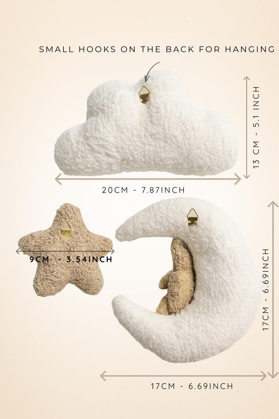 Nursery Wall Decor Set – Moon with Teddy Bear, Clouds & Stars | Neutral Baby Room Decoration | Baby Shower Gift