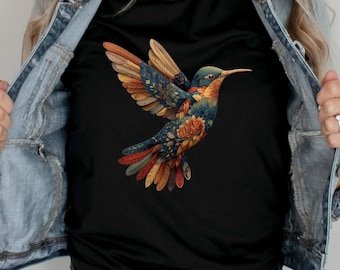 Hummingbird T Shirt: Bird Lover Shirt, Floral Shirt, Gift for Nature Lover, Mandala Hummingbird Tee Shirt, Hippie Clothing, Cute Bird Shirt