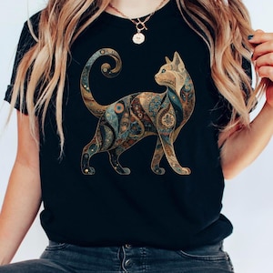Cat Shirt, Cat Lover Gift, Mandala Cat Tshirt, Cat Graphic T Shirt, Artistic Cat Shirt