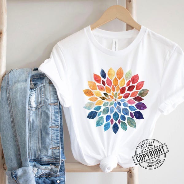 Floral Mandala T-Shirt: Unisex Watercolor Leaves Yoga Shirt