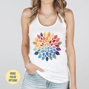 Mandala Tank Top Flower Top Fall Leaves Shirt Watercolor Leaves Print Fall Mandala Yoga Tank Top For Women Gift for Yogi Racer Back Tank Top