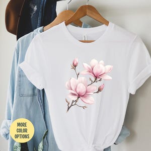 Magnolia T Shirt Pink Flower Shirt Watercolour Magnolia Shirt Floral Tshirt for Women Plant Lover Shirt Womens T shirt Spring Shirt Mom Gift