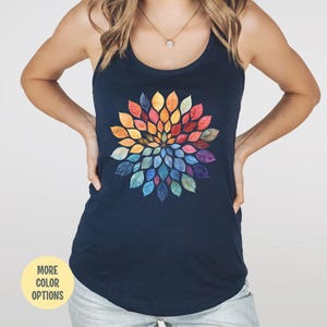 Mandala Tank Top Flower Top Fall Leaves Shirt Watercolor Leaves Print Fall Mandala Yoga Tank Top For Women Gift for Yogi Racer Back Tank Top