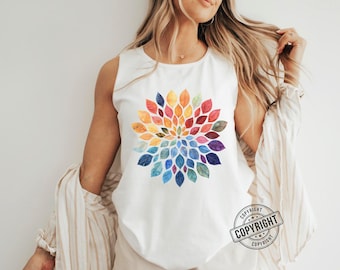 Mandala Tank Top, Flower Shirt, Comfort Colors® Tank Top, Rainbow Floral Shirt, Colorful Mandala Shirt, Yoga Shirt, Spiritual Gift for Her