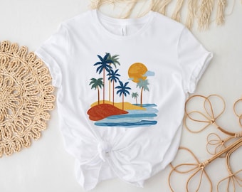 Maglietta da vacanza, maglietta con palma, maglietta con grafica da spiaggia, maglietta con oceano tropicale, maglietta con grafica estiva