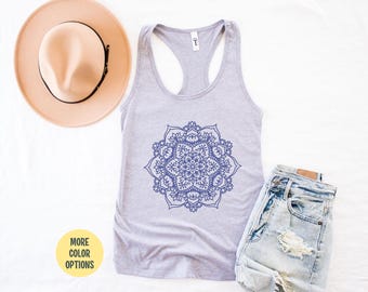 Tanktop met lotusbloem en mandala: yoga racerback voor dames