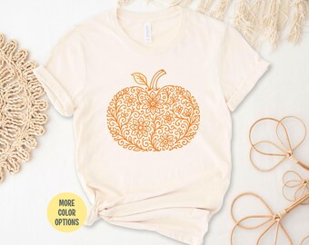 Floral Pumpkin Mandala T-Shirt: Spooky Season Autumn Tee