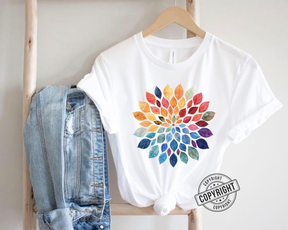 Floral Mandala T-Shirt: Watercolor Leaves Yoga Shirt