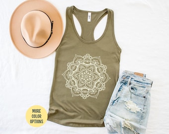 Tanktop met lotusbloem en mandala: yoga racerback voor dames