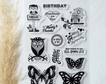 13 teiliges Stempelset Geburtstag - Silikonstempel - Stempelset - Clear Stamps - transparente Stempel - Tiere