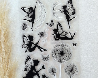 14 teiliges Stempelset Fee - Silikonstempel - Stempelset - Clear Stamps - transparente Stempel - Pusteblume