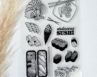 13 teiliges Stempelset Sushi - Silikonstempel - Stempelset - Clear Stamps - transparente Stempel
