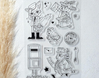 12 teiliges Stempelset Briefträger - Silikonstempel - Stempelset - Clear Stamps - transparente Stempel - Post