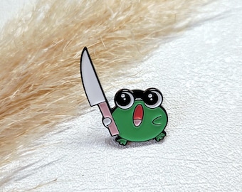 Pin Frosch mit Messer - Anstecker - Anstecknadel - Brosche - Button- Clip