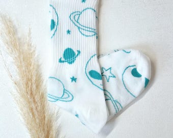 Socken - Sportsocken - Socke mit Alien - Motivsocken - lange Socken - Funny Socken