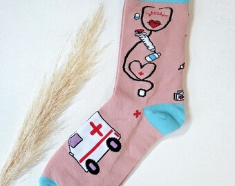 Socken - Sportsocken - Socke Rettungsdienst - Motivsocken - lange Socken - Funny Socken mit Rettungsdienstmotiven - Medizin