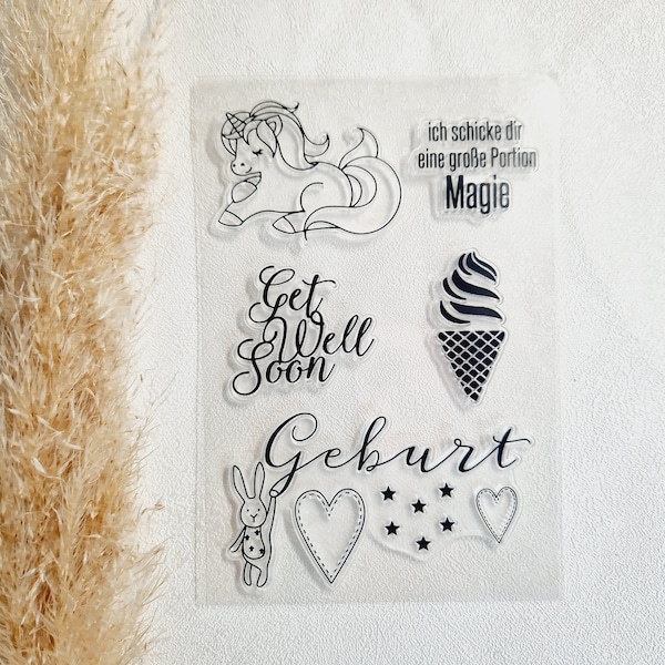 Stempel Baby Einhorn - Silikonstempel - Stempelset - Clear Stamps - transparente Stempel - Scrapbooking - Bullet Journal - Geburt