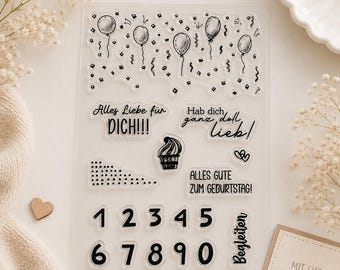 18-teiliges Stempelset mit Motiven und Sprüchen zum Geburtstag- Stempel Set